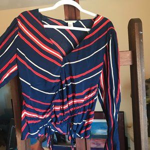 Retro Striped Blouse with Tie-Details